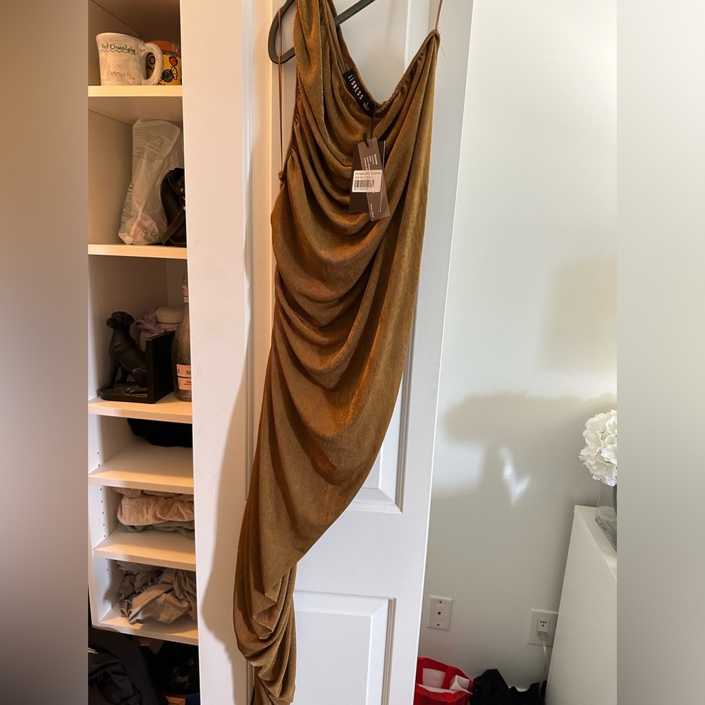 Lioness bronze rouched dress BNWT
